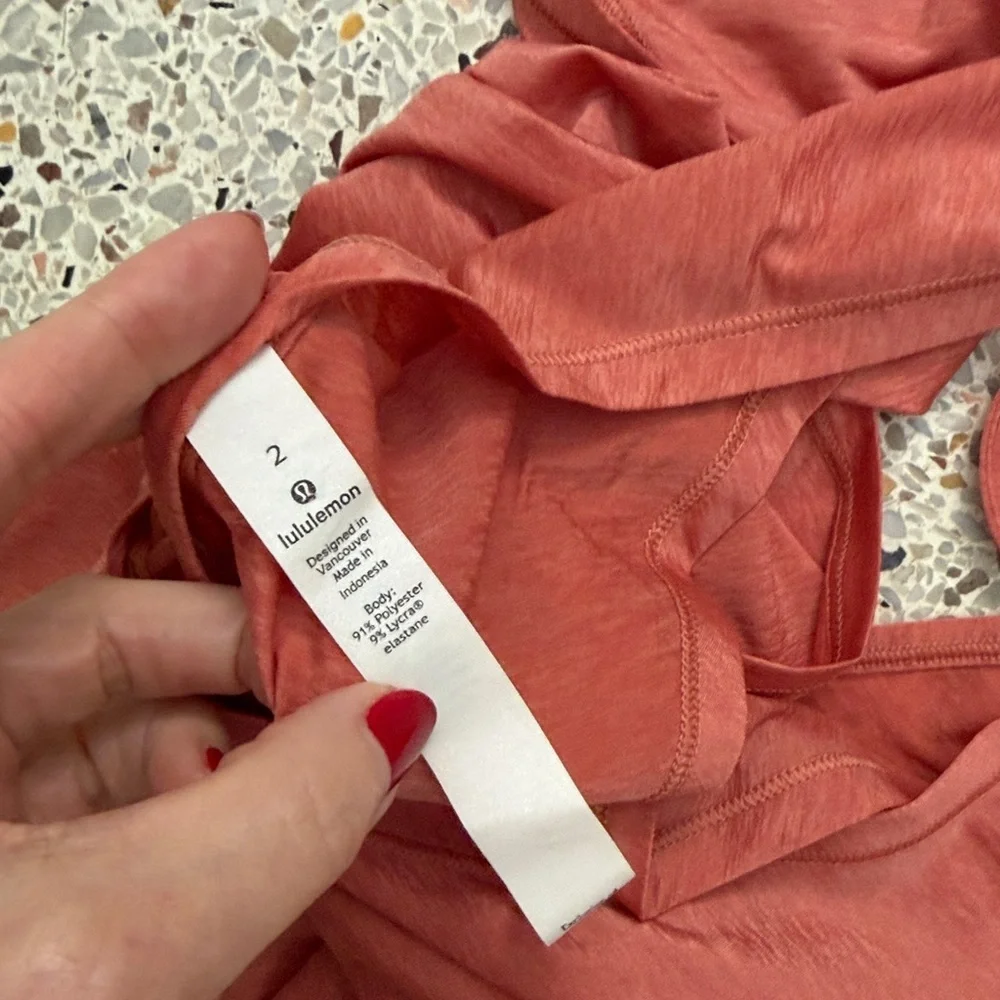Lululemon Playful Practice shirt short sleeve rustic coral 2 open back